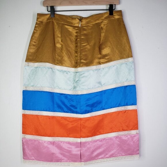 NEW J.Crew Satin Crochet Ribbon Colorblock Pencil Skirt 10 Blue Orange Pink NWT - Picture 6 of 10